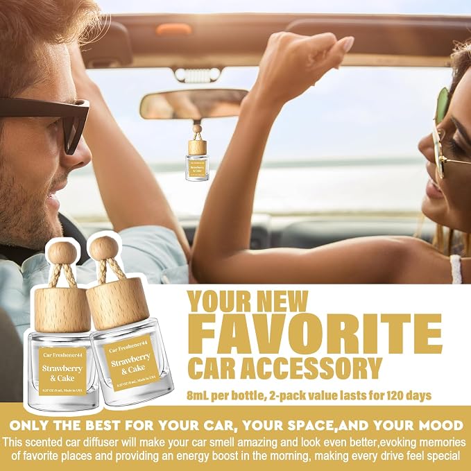 Car Air Freshener Diffuser 2 Pack Hanging Air Freshener Diffuser - Strawberry Pound Cake Fragrance Oil Air D iffuser for Car, 45+ days Long Lasting Fragrance Made in USA (S44)