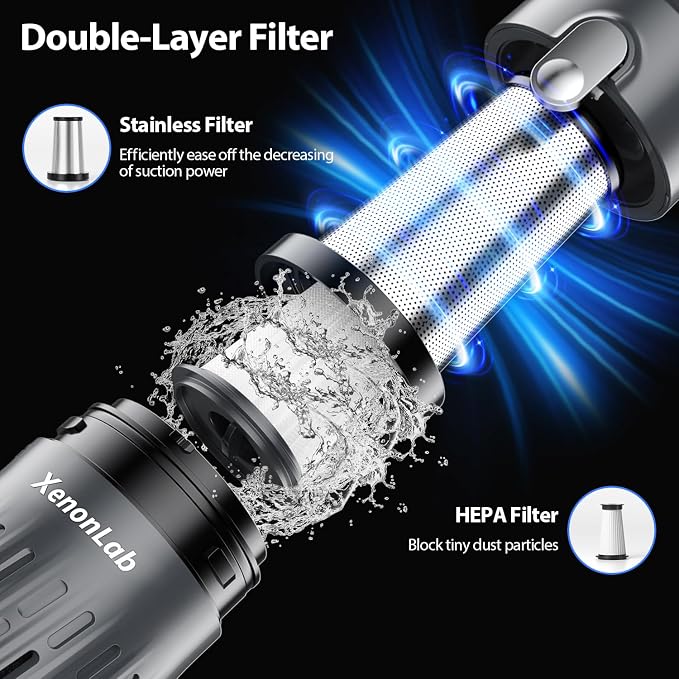 Handheld Vacuum Cordless 25000Pa Car Vacuum 3-in-1 Handheld Vacuum, Includes Smart Display and Charging Base Hand Vac Cordless Rechargeable One-Touch Empty for Home/Pet/Car (Silver)