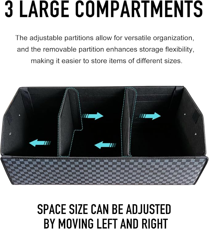Car Trunk Organizer for SUV and Sedan, Blue-Gray, 29.5 inches | Unique Blue‑Gray Plaid, Extra Large, Leather Storage Box, Magnetic Lid, Collapsible & Adjustable, Water‑Resist & Dust‑Proof