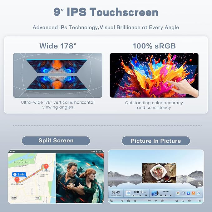 Qualcomn Chipset 8 Core 4+64GB Android 15 Car Stereo for Hyundai Elantra 2007-2010, 9 Inch Touch Screen Carplay Android Auto Radio DSP Hi-Res Picture in Picture+AHD Backup Camera Voice Assistant
