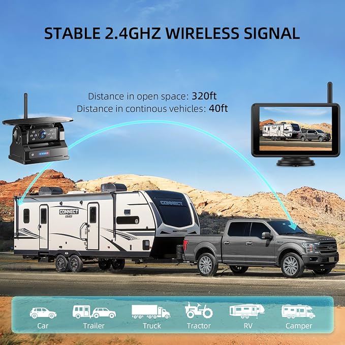 Magnetic Solar Wireless Backup Camera: HD1080P 5” Touchscreen Portable with DVR, BSD, 1-Min Install-Free IR Night Vision Hitch Backup Camera for Trailer/Truck/Small RV/Camper/Tractor-AWTCM501