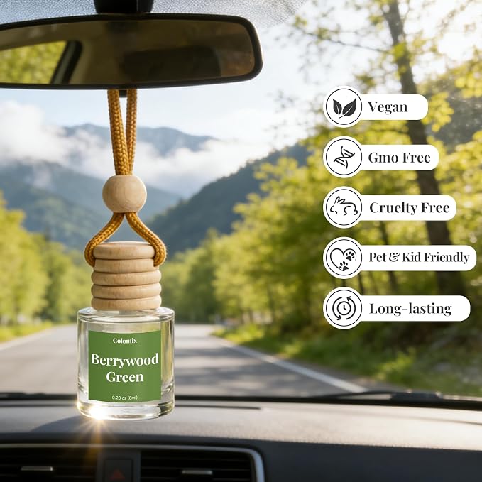 Car Air Fresheners, Hanging Car Odor Eliminator-Berrywood Green | Natural Car Odor Eliminator, Compact & IFRA Approved