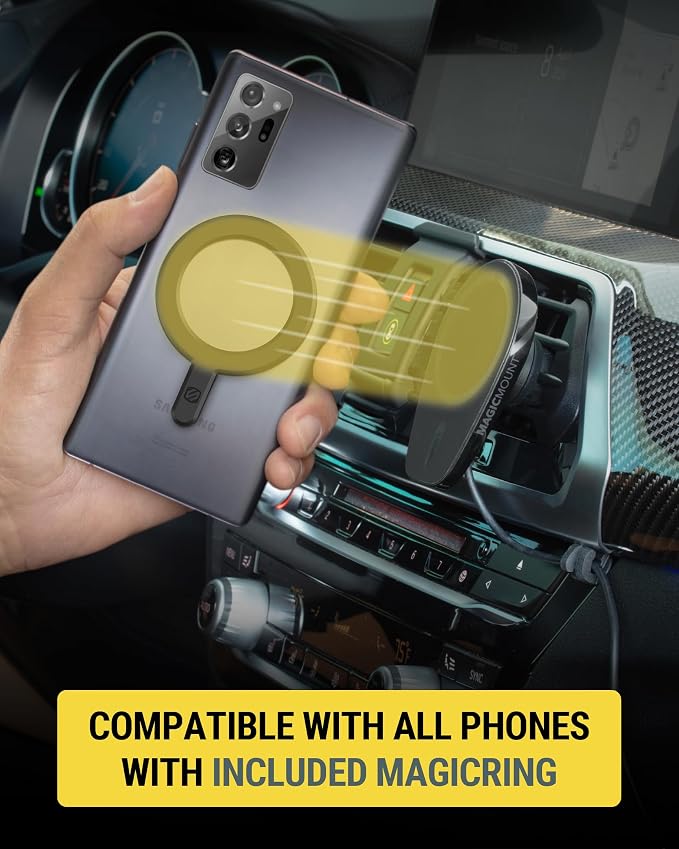MPQ6DV-SP Magnetic Phone Holder for Car Dashboard/Vent, 15W Wireless Fast Car Charger Phone Stand, Hands Free Cell Phone Mount Compatible with iPhone 17/16/15/14/13/12 Series & MagSafe Case