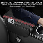 Bling Car Center Console Cover, Leather Car Arm Rest Cover Cushion with 2 Storage Bags, Universal Automotive Armrest Protector Storage Box, Bling Accessories Interior for Most Vehicles (Red)