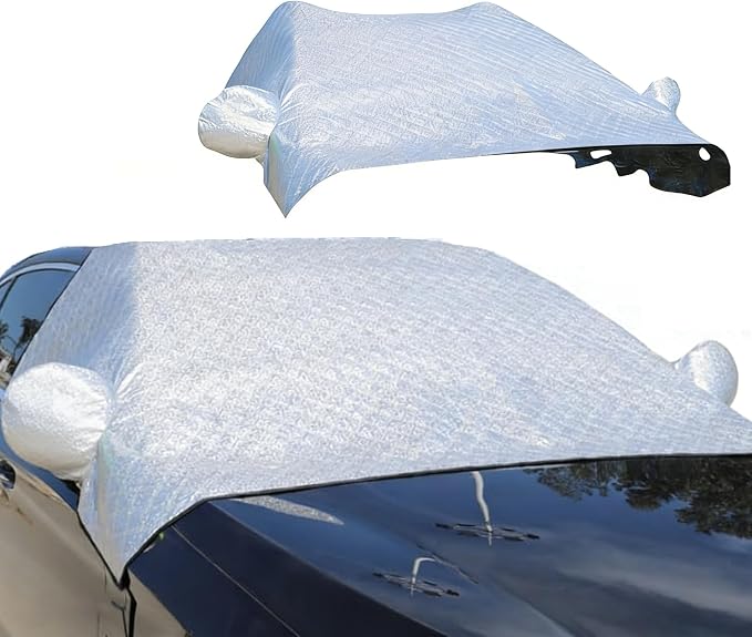 Front Windshield Snow Cover with Side Window Protection for Car and SUV, Winter Frost Ice Guard, Windproof Car Windshield Protector (Aluminum Film White)