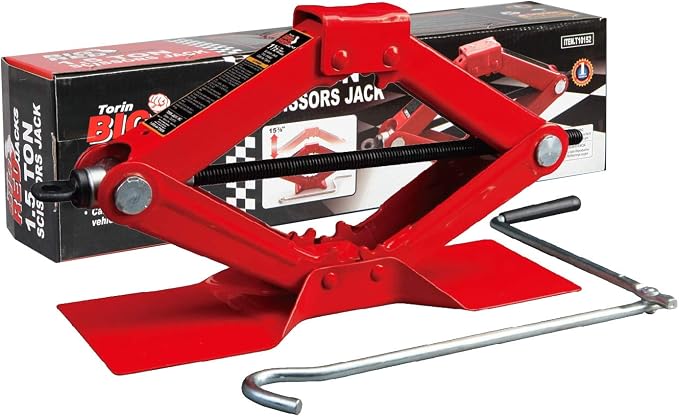 T10152 Torin Steel Scissor Lift Jack Car Kit, 1.5 Ton (3,000 lb) Capacity, Red