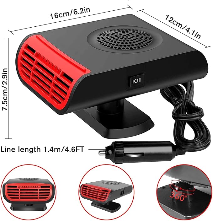 Portable 12V Car Heater & Defroster, 200W Fast Heating & Cooling Fan,Plug In Car Heater for Windshield Defogger with 360° Car Heaters for Vehicle,Car,RV,SUV