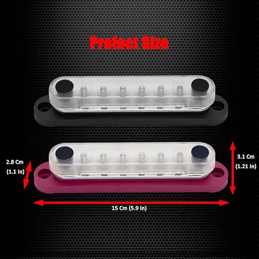 8 x M5 (#10) Studs Power Distribution Block Bus Bar 12V, 5.9" HD 120A Marine BusBar Battery Distribution Block W/Cover for Car Boat Solar (Red & Black)