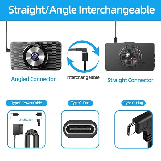 2Pcs Dash Cam Hardwire Kit，OBD Power Cable for Dash Camera ，USB Type C Adapter Hardwire Charger Cable for Dashcam with Low Voltage Protection(11.6V Auto-Cutoff) 24h Parking Mode for Dashcam