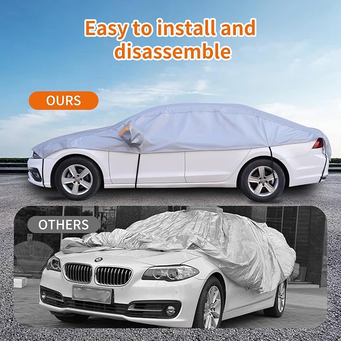 Half Car Cover for Large Sedan, Such as Toyota Avalon, Cadillac cts, Dodge Charger, Fits Sedan/Coupe 197-206 inchs