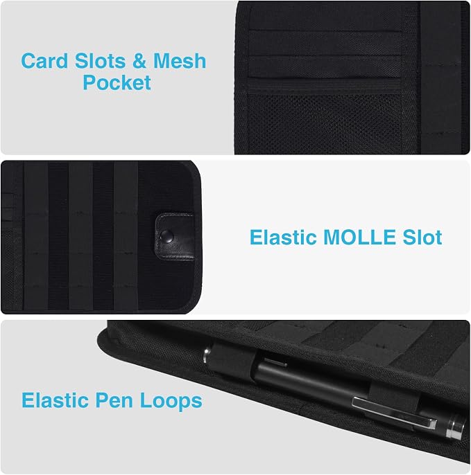Molle Car Sun Visor Organizer, Semi-Rigid Tactical Panel Caddy with Zipper Pouch and Glasses Clip for Car Accessories, Fits Most Vehicles, SUVs, Trucks, Black