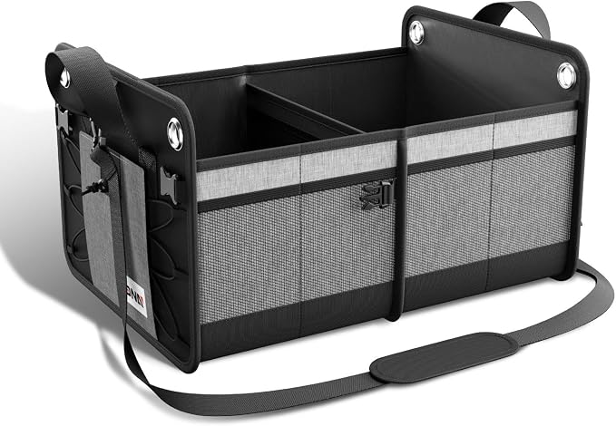 Trunk Organizer for SUV, Large Capacity Car Organizer and Storage with 2 Compartment, Foldable Trunk Organizer for Car, 70L Grey