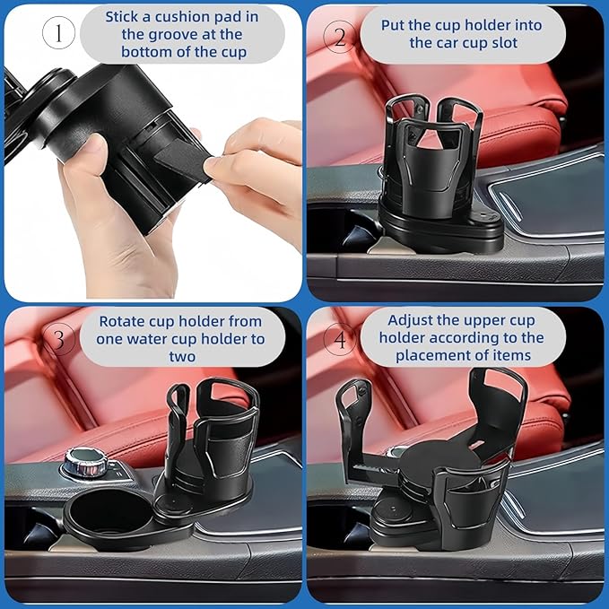 Car Cup Holder Expander，VIVURA 2-in-1 Multifunctional Car Cup Holder, Dual Cup Storage, Compatible with Hydro Flask, Yeti, Nalgene, 32/40 oz Large Bottle Drink Cups