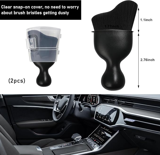 2 PCS Car Detailing Brush, Curved Soft Bristles Auto Removal Dust Collectors, Universal Vehicle Dashboard, Air Conditioner Vents etc Interior Cleaning Tool Accessories (Black)