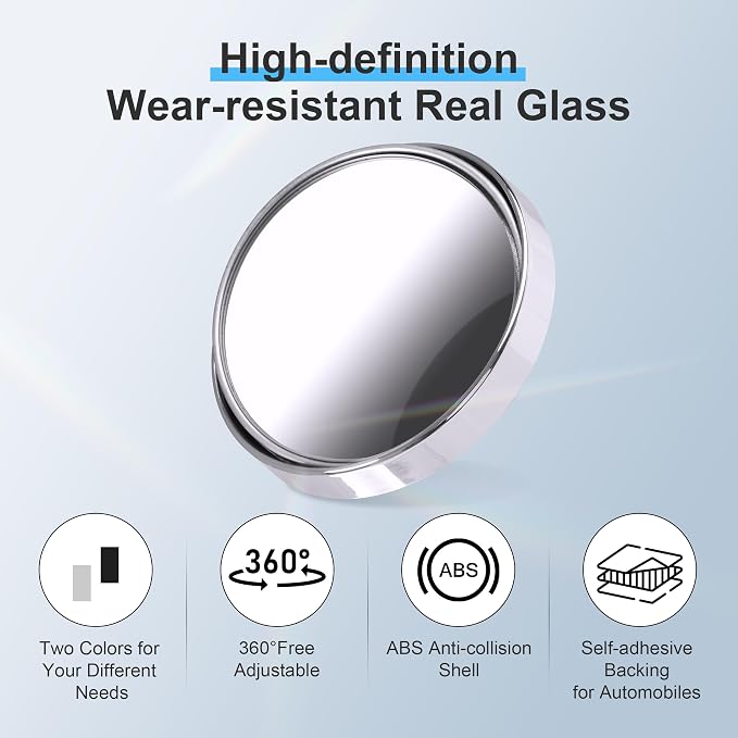 8 Pcs Blind Spot Mirrors for Car, 1.97’’ Round HD Convex Mirror, 360° Wide Angle Side View Mirror with ABS Housing for a wide range of models (black, silver)