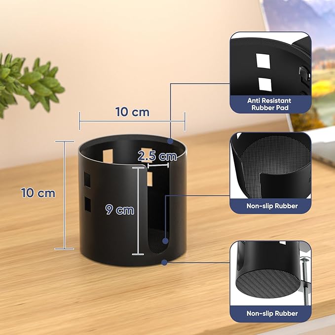Deeper Desk Cup Holder, Anti-Spill Cup Holder for Desk or Table, Sturdy and Durable, Easy to Install, Enough to Hold Coffee Cups, Water Bottles, Gaming PC Office Accessories, Black