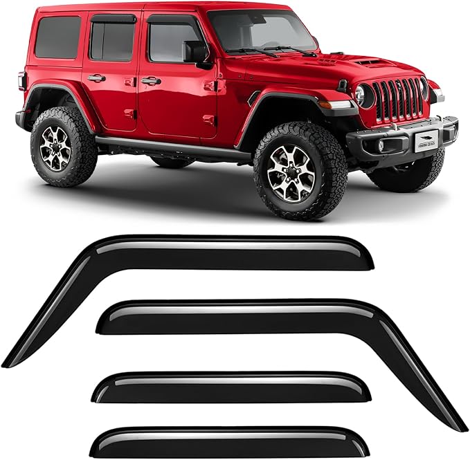 Voron Glass Tape-on Extra Durable Rain Guards for Jeep Wrangler JL 2018-2026/Jeep Gladiator 2020-2026, Window Deflectors, Vent Window Visors, 4 Pieces - 120103