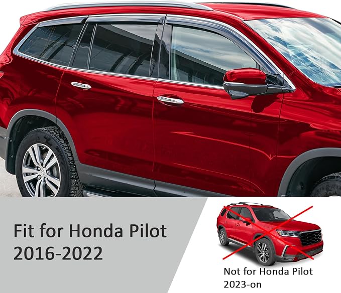 Voron Glass Tape-on Extra Durable Rain Guards for Honda Pilot 2016-2022, Window Deflectors, Vent Window Visors, 6 Pieces - 100488