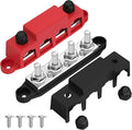 Bus Bar 12V 250A Power Distribution Block 4 x 3/8" Studs Marine Bus Bar 12 Volt Battery Busbar Terminal Block for Automotive, Car, Boat, Solar Wiring - Negative&Positive