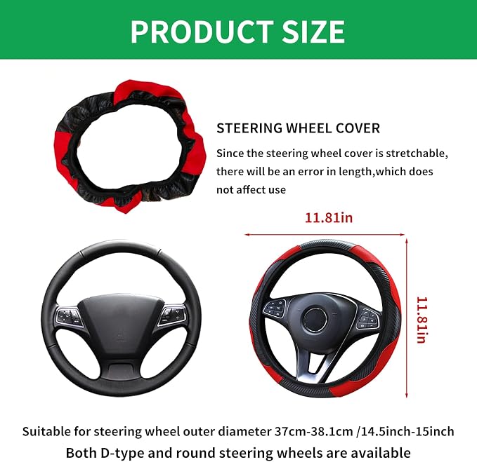 Car Steering Wheel Cover 15 inch, Microfiber PU Leather Elastic Steering Wheel Protector, Anti-Slip Breathable Car Interior Accessories for Most Cars (Green)