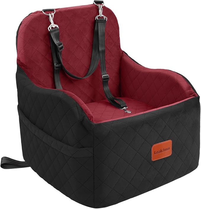 Dog Booster Car Seat for Small/Medium Dogs,Puppy Portable Car Bed with Elevated Cushion,Fully Detachable and Washable,2 Storage Pockets,Easy to Install (Blakc/Red, Medium)