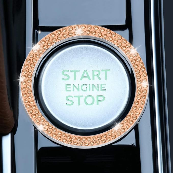 2 PCS Crystal Double Rhinestone Car Engine Start Stop Decoration Ring, Bling Car Interior Accessories for Women, Push to Start Button Cover Sticker, Automotive Decals, Gold