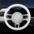 Steering Wheel Cover Universal Standard Size 14.5-15 inch, Non-Folding Packaging, Breathable Microfiber Leather, Anti-Slip, Soft Grip, Fits Most Cars SUVs Trucks, Light Creamy Gray