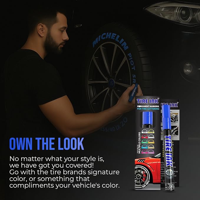 Color Tire Paint Pen - Waterproof Permanent Paint Pens for Car Wheels Lettering | Car Wash Safe and Durable | Made in Japan (Blue, 1 Pen)