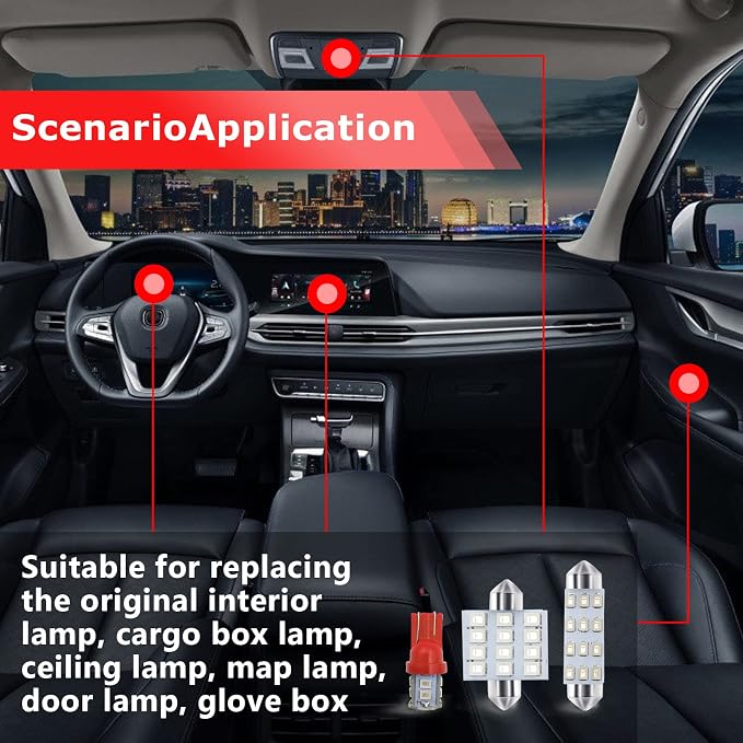 24 PCS Car LED Lights, Interior Replacement Bulbs for Car Interior Lights Dome Lights Plate Lights Map Lights Door Lights License,Compatible with All Vehicles(Red)