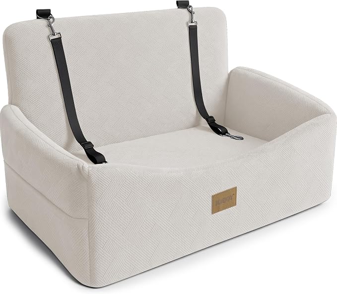 Dog Car Seat for Large Medium Sized Dogs Under 55 lbs, Dog Booster Seat for 2 Small Dogs with Detachable Washable Cover, Memory Foam Pet Car Seat with 2 Safety Belts and Storage Pockets