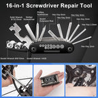 Bike Repair Kit, 27-Piece Bicycle Tire Repair Kit with 120 PSI Mini Pump, 16-in-1 Multitool, Tire Levers, Patches & Saddle Bag for Road & Mountain Bikes