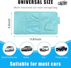 Car Sun Visor Organizer, Leather Personal Belonging Storage Pouch with Zipper, Car Visor Storage Pouch Sunglasses Holder, Auto Interior Accessories Pocket Organizers (Blue)