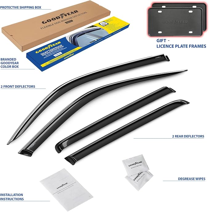 Goodyear Shatterproof Window Deflectors for Nissan Frontier 2022-2026 Crew Cab, Tape-on Rain Guards, Window Visors, Vent Deflector Visor, Car Accessories, 4 pcs. - GY008895
