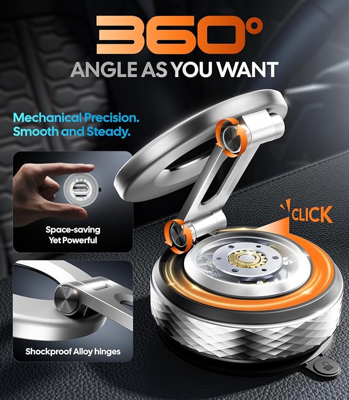 Vacuum Magnetic Phone Holder for Car for Magsafe [80LBS Suction & 3000gf Magnetic] 360° Adjustable Car Phone Mount, for iPhone 17 Pro Max 16 15 14 13 12 Air Plus, Silver