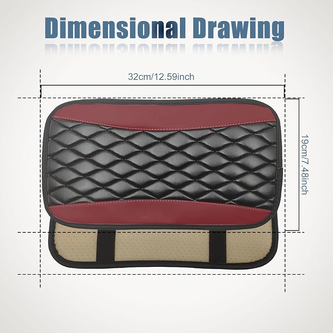 Car Center Console Cover, Universal Leather Waterproof Armrest Seat Box Cover Protector, Comfortable Car Decor Accessories Fit for Most Cars, Vehicles, SUVs-Wine Red