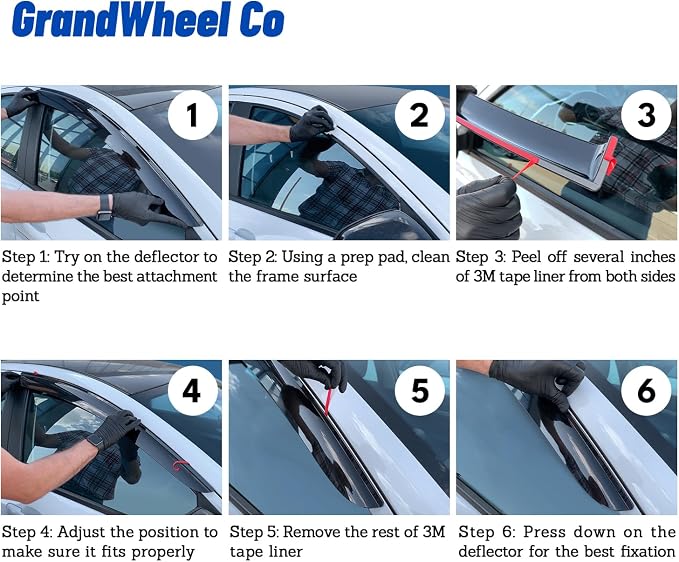 GrandWheel Window Deflectors Smoke Tinted Tape-On Side Window Vent Visor Deflectors Rain Guards Compatible with Escape 2020-2026 - 6pcs. GW0242