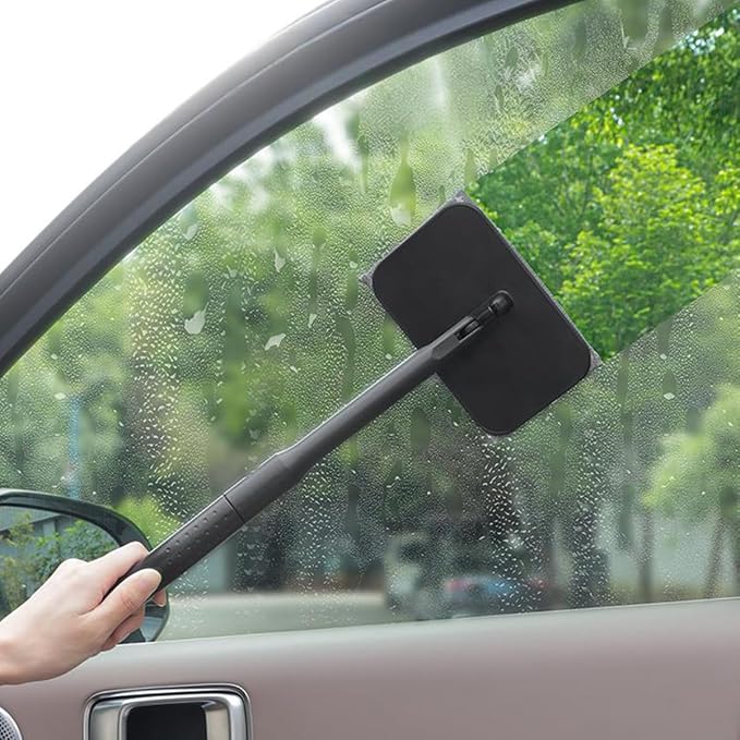 Zpana Car Windshield Cleaning Tool, Vehicle Window Cleaner with Extendable Handle & 4 Washable Microfiber Pads, Automotive Glass Wiper Windscreen Wash Kit, Universal for Vehicles