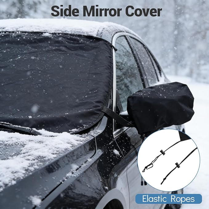 All Wrapped Car Windshield Snow Cover, 600D Oxford Front & Rear Ice Frost Protectors with Side Mirror Covers & Storage Bags, All Weather Windscreen Cover for Most SUVs, Vans & Trucks