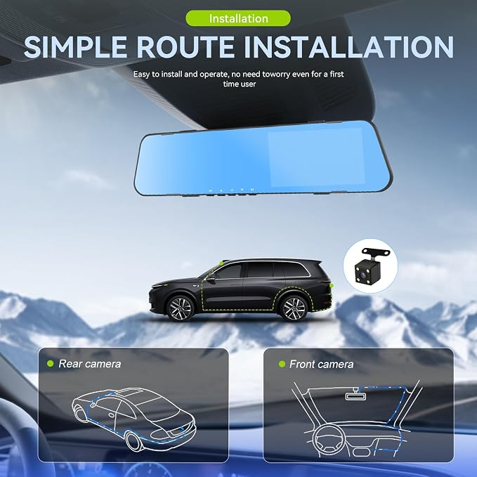 4.5 Inch Mirror Dash Cam Backup Camera 1080P Front and Rear View Mirror Camera for Cars Dual Lens Cam Loop Recording 150°Wide Angle G-Sensor Parking Assistance