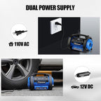 Tire Inflator Portable Air Compressor, 12V DC 110V AC Car Tire Pump, Air Mattress Pump with Inflation and Deflation Modes, Dual Powerful Motors, Digital Pressure Gauge