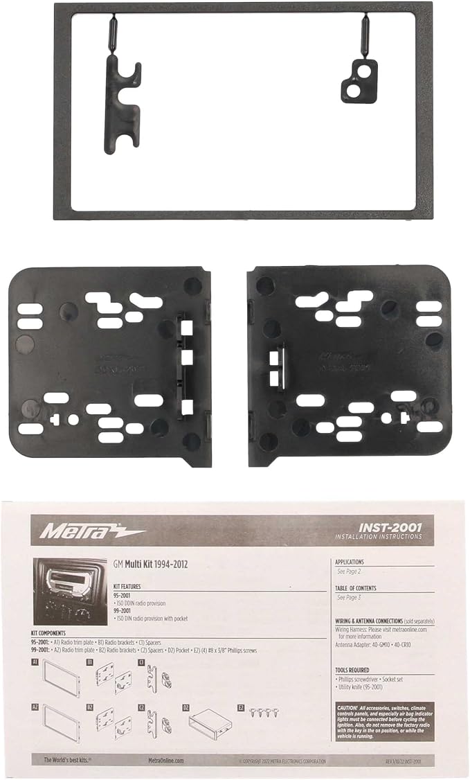 Metra Electronics 95-2001 Double DIN Installation Dash Kit for Select 1994-2012 GM Vehicles (Packaging May Vary)