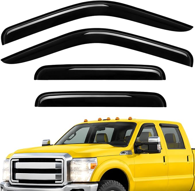 Extra Durable Window Deflectors Tape-On Visors Rain Guards Fit for Ford F250-550 Super Duty 1999-2016 SuperCrew, Sun Visors, Wind Vent for Shades, Exterior Car Accessories - 4pcs. AG0874