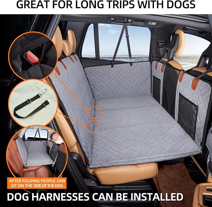 Back Seat Extender,Dog Seat Cover for Back Seat,Hard Bottom Car Seat Cover for Dogs,Dog Hammock for Car,Back Seat Pet Cover for Dogs（Grey,for Car/SUV/Small Truck）