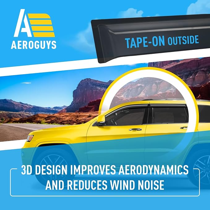 Extra Durable Window Deflectors Tape-On Window Visors Rain Guards Fit for Jeep Grand Cherokee 2011-2021, Sun Visors, Wind Vent for Shades, Exterior Car Accessories - 4pcs. AG0081