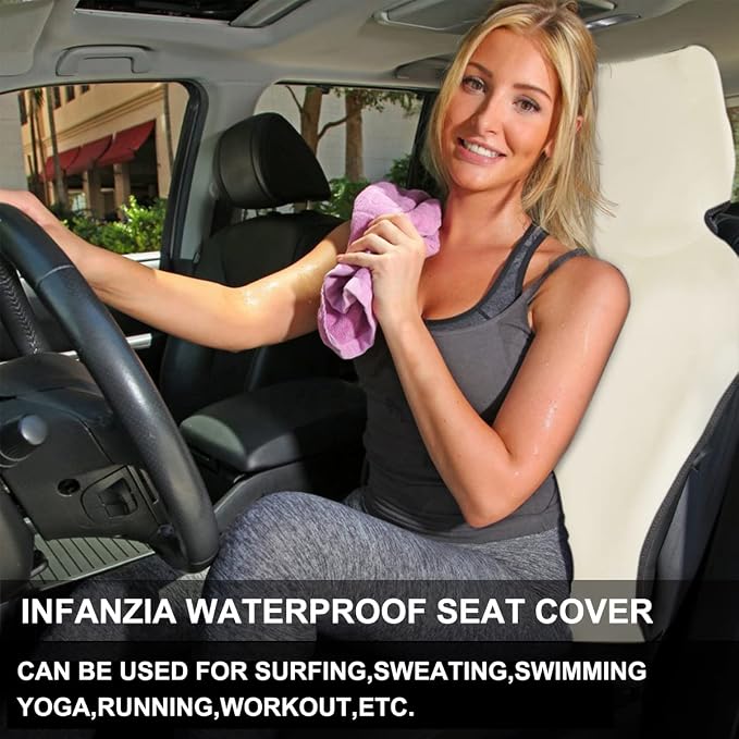 Premium Waterproof Seat Cover Towel Protector Neoprene Universal Fit, Upgraded 100% Washable & Removable Non-Slip Sweat Carseat Towel Covers, Perfect for Gym/Yoga/Workout（Beige,2PCS