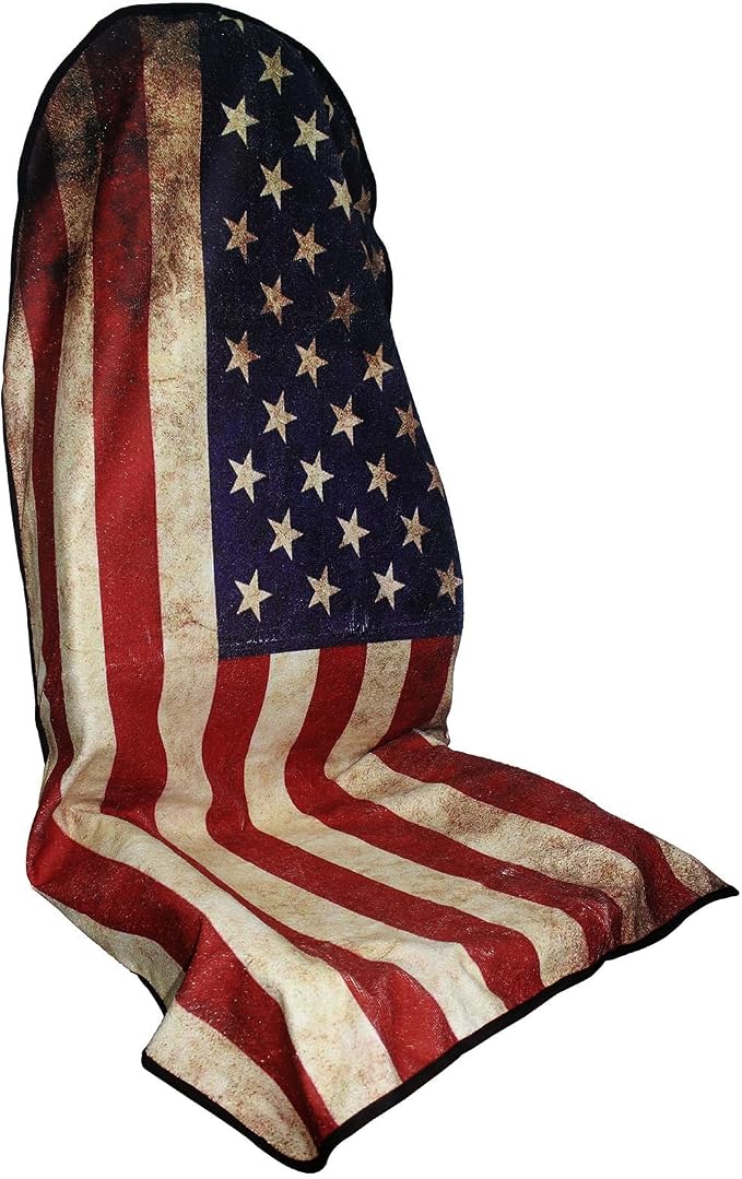 Waterproof Car Seat Cover for Front Seats, Protector for Cars SUVs Trucks, Sweat Towel Seat Covers Bucket for Gym,Workout,Beach,Hiking,Running (American Flag Red, 1PC)