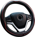 Steering Wheel Covers Universal 15 inch - Genuine Leather, Breathable, Anti Slip & Odor Free (Black with Red Lines, M(14" 1/2-15" 1/4))