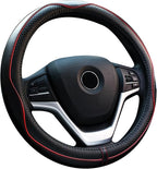 Steering Wheel Covers Universal 15 inch - Genuine Leather, Breathable, Anti Slip & Odor Free (Black with Red Lines, M(14" 1/2-15" 1/4))