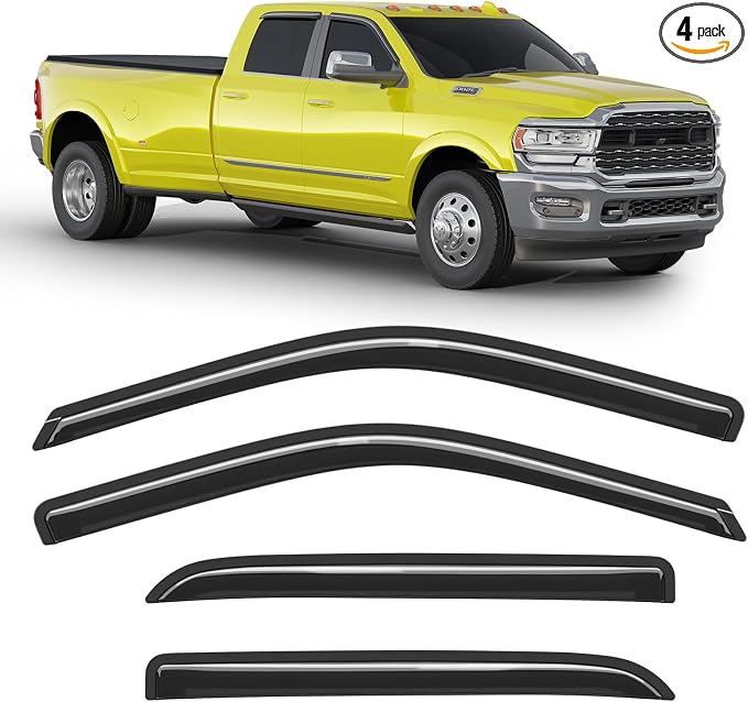 Extra-Thick Window Rain Guard for Dodge Ram 1500 2009-2024 Ram 2500&3500 2010-2025 Rain Guards Tape-on Side Truck Window Visors Vent Visor Window Deflectors Vent Shades Car Accessories