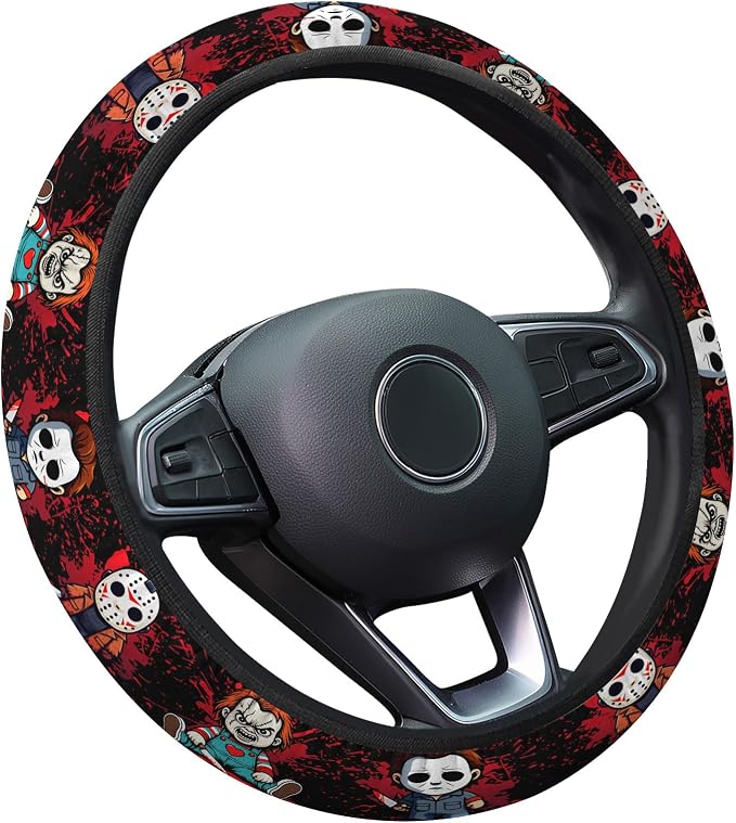 Horror Character Steering Wheel Cover, Non Slip Polyester Car Wheel Protector for Car SUV Truck, Universal 15 Inch